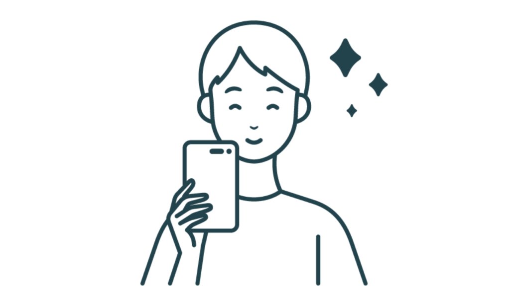 スマホを持って笑顔の男性のイラスト