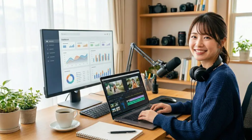 動画編集をしている女性